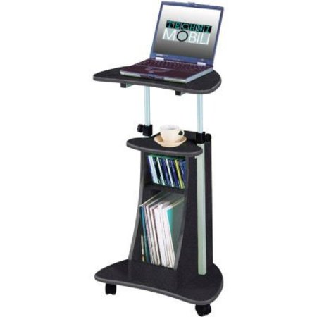RTA PRODUCTS LLC Techni Mobili Sit-to-Stand Rolling Laptop Cart with Storage, 22"W x 16"D x 43"H, Graphite RTA-B002-GPH06